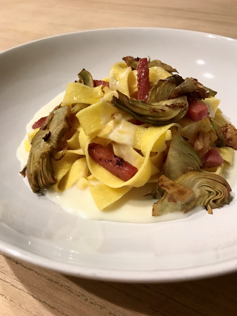 Pappardelle Carciofi, Speck E Fonduta Di Taleggio. - Chiaramaci